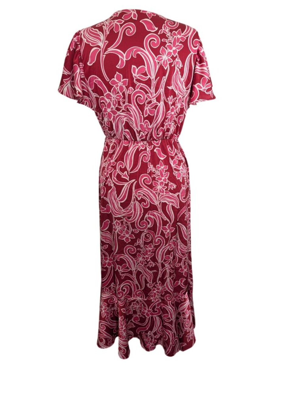 Nicole Miller New York Red Floral Wrap Midi Dress Size M Boho Cottage - Picture 14 of 16